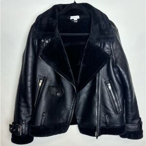Top Shop black leather jacket with fur lined collar